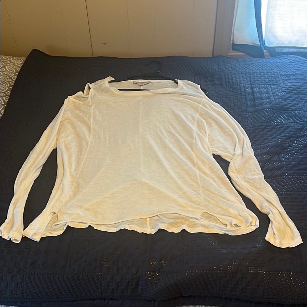 All Saints White Asymmetrical Long Sleeve Blouse